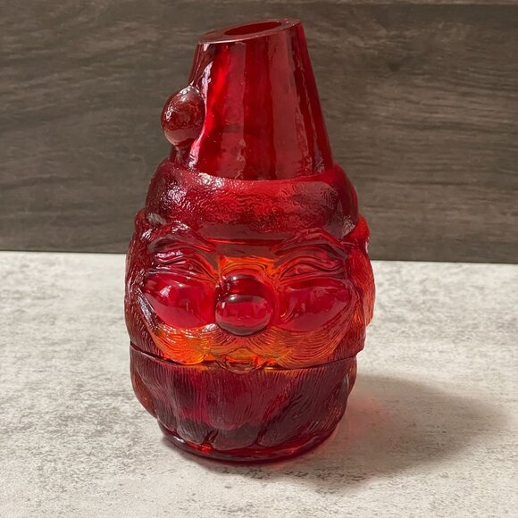 Vintage Fenton 5.5" Santa Figural 2-Piece Fairy Light Red Amberina Glass 1969-79 - Picture 2 of 9